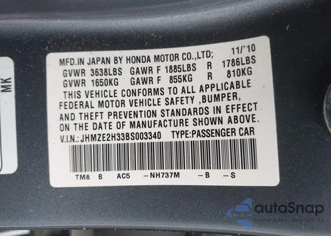 2011 Honda Insight z USA, uszkodzony, nr VIN JHMZE2H33BS003340